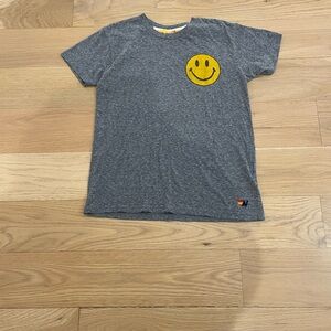 Aviator Nation Gray and Yellow Smiley Face Short Sleeve Tee